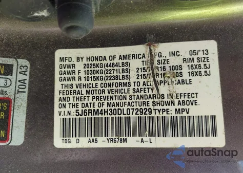 2013 Honda Cr-V Lx z USA, uszkodzony, nr VIN 5J6RM4H30DL072929